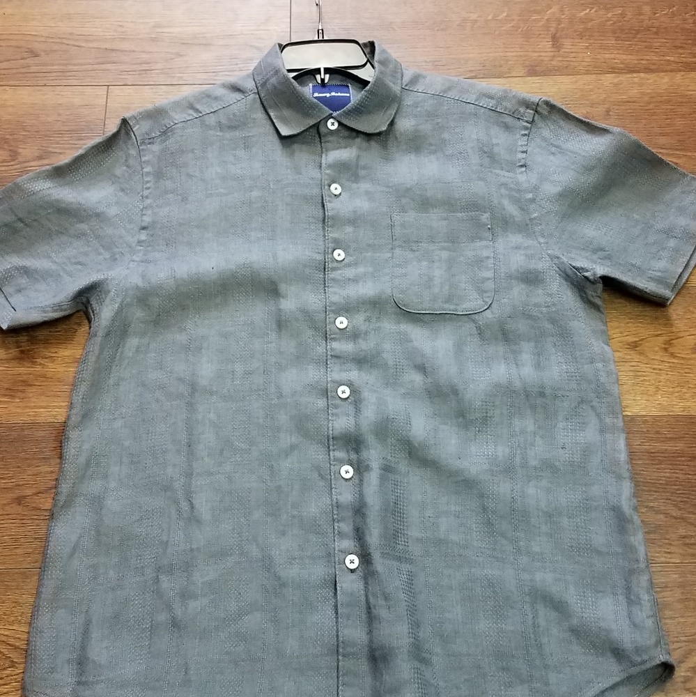 Tommy Bahama Men's Large Linen button up dk gray